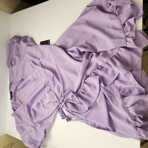 eloquii wrap dress sz 24 3x plus puff slvs ruffle hem midi unlined lavender nwt - Picture 8 of 8